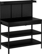 HOMCOM Stacja robocza z regulowanymi półkami, solidna stacja robocza z perforowaną płytą i 2 szufladami, 122 x 61 x 156 cm, Czarna | Aosom PL