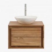 Zestaw Wiszących Mebli Łazienkowych Z Drewna Tekowego Jabari Drewno Tekowe & Cement Okrągły Biały Ø40 - Sklum