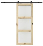 Drzwi przesuwne naścienne z drewna i szkła hartowanego - 3 okna - wys. 205 x szer. 63 cm - ACOSTA II