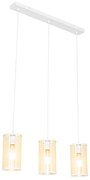 Orientalna lampa wisząca biała z rattanu 3-światłowa owalna - Akira Retro Oswietlenie wewnetrzne
