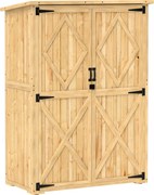 Outsunny Szafa Ogrodowa na Narzędzia, Drewniany Schowek z Dachem z Asfaltu, Podwójnymi Drzwiami, Świerk, Jasnobrązowy