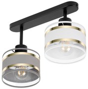 Lampa sufitowa czarna dwupunktowy spot z szaro-białymi abażurami T-330