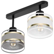 Lampa sufitowa czarna dwupunktowy spot z szaro-białymi abażurami T-330