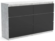 Duża komoda 6 SZUFLAD Szafka 120 cm ARIA Beton/Czarny