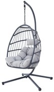 Autronic Wiszące krzesło, metal, polyratan, szary,AZ-V 1269GREY
