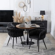 Krzesło Tapicerowane Plecione do Salonu ELENA Czarne Welurowe Nowoczesne Loft