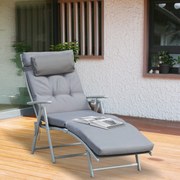 Lezaki balkonowe Outsunny - leżak ogrodowy 137x63,5cm, leżak metalowy szary, leżak składany na zewnątrz | Aosom PL