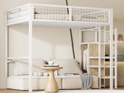 Łóżko mezzanine dla dzieci 140x200 cm z metalową konstrukcją - z drabiną do przechowywania i szafą - Białe