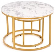 Paola Zestaw 2 Ław Marmur / Złoty okrągłe, złote nogi, stoliki