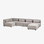 Narożna Kanapa Modułowa 5-częściowa Z Pufą Fogler Sztruksu Szary Kret - Sklum