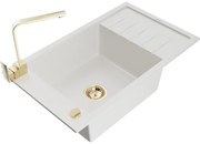 Mexen Elias zlewozmywak granitowy 1-komorowy z ociekaczem i baterią kuchenną Rita, biały - 6511-20-670300-50