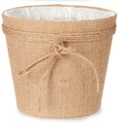 Osłonka na doniczkę pleciona z jutową kokardą, 20 x 16 cm