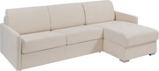 Kanapa narożna dwustronna rozkładana typu express z beżową tapicerką - Miejsce do spania 140 cm z szerokimi listewkami - Materac 18 cm - CALIFE