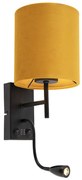 Lampa ścienna czarna z aksamitnym żółtym kloszem - Stacca