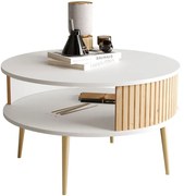 Stolik Kawowy Biały Nowoczesny Z Ryflowaniem Dąb Artisan P5-G04