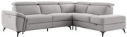 Prawostronna kanapa narożna z funkcją relaksu, elektryczna, z jasnoszarej melanżowej tkaniny CADILO