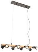 Rustykalna lampa wisząca czarna z drewnem 8-światłowa - Jelle Rustykalny / Vintage Oswietlenie wewnetrzne