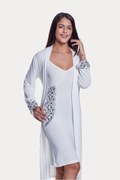 Koszula nocna damska OLIVIA ze szlafrokiem M Kremowy