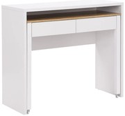 Biurko konsola wysuwane z 2 szufladami - Białe i naturalne - LOAVIA