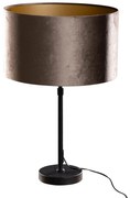Lampa stołowa czarna z aksamitnym brązowym abażurem 35 cm - Parte