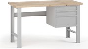 Stół warsztatowy G7, blat bukowy, 1500 x 685 x 840 mm, 1x kontener, 3x szuflada, szary