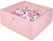 Kwadratowy Suchy Basen Z Piłeczkami 7cm Dla Dziecka, 110x110x40cm/400 Piłek, Bawełniany, Jasnoróżowy, Piłki: Szare, Białe, Jasnoróżowe - Meowbaby®