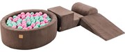 Aesthetic Piankowy Zestaw Do Zabawy Z Suchym Basenem 90x30cm/200 Piłek 7cm, Plac Zabaw Dla Dziecka, 4 Elementy, Sztruksowy, Brązowy, Piłki: Pastelowy Róż, Miętowe - Meowbaby®