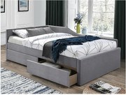 Łóżko tapicerowane ELIOT VELVET 120x200 szare z szufladami