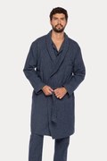 Męski flanelowy szlafrok JAVIER L Ciemnoniebieski