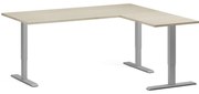 Narożne biurko z regulacją wysokości, 180x160 cm, 3 silniki, L/P, szara podstawa, dąb naturalny