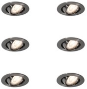 Set van 6 moderne inbouwspots gunmetal GU10 50mm rond kantelbaar - Cisco Nowoczesny Oswietlenie wewnetrzne