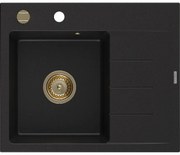 Mexen Ben zlewozmywak granitowy 1-komorowy z ociekaczem, lewy 600 x 500 mm, czarny, syfon złoty - 6522605000-77-G
