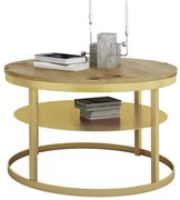 Okrągły stolik kawowy z półką złoty + dąb artisan R4-D86