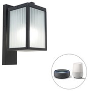Zewnetrzna Inteligentna lampa ścienna zewnętrzna czarna z żebrowanym szkłem włącznie z Wi-Fi A60 - Charlois Nowoczesny Oswietlenie zewnetrzne