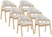 Zestaw 6 krzeseł z podłokietnikami z tkaniny i drewna kauczukowego - Beżowy - SOLUNA