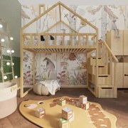 Łóżko domek antresola ze schodkami i szufladami z boku
