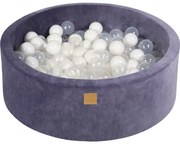 Okrągły Suchy Basen Dla Dziecka 90x30cm/200 Piłek 7cm, Welurowy, Szaroniebieski, Piłki: Białe, Transparentne - Meowbaby®