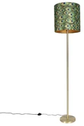 Lampa podłogowa mosiądz klosz welurowy pawie oczka 40cm - Simplo Nowoczesny Oswietlenie wewnetrzne