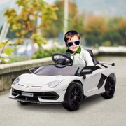 HOMCOM Elektryczny samochód dla dzieci, licencyjny Lamborghini Aventador, drzwi skrzydłowe, muzyka, klakson, dla 3-5 lat, Biały