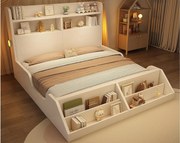 Łóżko dziecięce 140x200cm - z demontowalną biblioteczką - zagłówek z półką - z lampką nocną - Biały​ (materac nie jest wliczony w cenę)