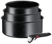 Garnki zestaw z nieprzywierającą powierzchnią/z odpinaną rączką 3 szt. aluminiowe odpowiednie na indukcję INGENIO Black stone L3998902 – Tefal