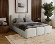 BESILIO Łóżko tapicerowane sypialniane 160x200 Camille - łóżko z pojemnikiem i stelażem drewnianym, - Jasnoszary