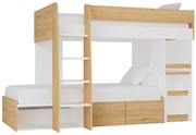 Łóżko piętrowe 2 x 90 x 190 cm z biurkiem i schowkami - Naturalny i biały - LOMIDEN