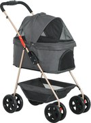 PawHut 3 w 1 Składany Wózek dla Zwierząt Domowych z 4 Kołami i Zdejmowaną Torbą dla Psów i Kotów, Szary