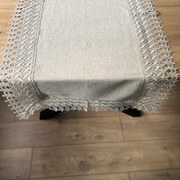 Bieżnik z gipiurą imitacja lnu elegancki prostokątny beżowy - 35x70 cm