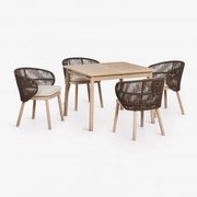 Zestaw Stołu Rozkładanego 100-160x100 Cm Karvia Oraz 4 Krzesła Jadalniane Z Drewna Akacjowego I Plecionej Liny Capri Chocolate - Sklum