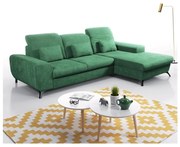 Rozkładany narożnik tapicerowany ALTA w kształcie L, prawostronny, z pojemnikiem, zielony