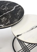 Zestaw 2 okrągłych ław, spiek czarny marmur/biały marmur/czarny 80/46 60/40 FLAMINGO