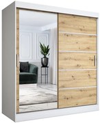 Szafa na ubrania przesuwna 180 cm biel + dąb artisan T4-Z80