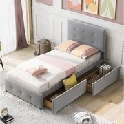 Łóżko dla dzieci 90 x 200 cm - Łóżko młodzieżowe z 2 szufladami i oparciem - szary aksamit - bez materaca